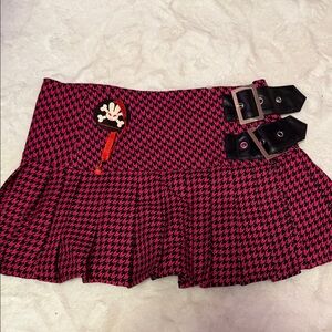 Hell Bunny Black and Pink Houndstooth Mini Skirt